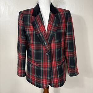 Radcliffe Tartan Plaid Blazer Womens Vintage Red Green Velvet Collar Preppy 6P